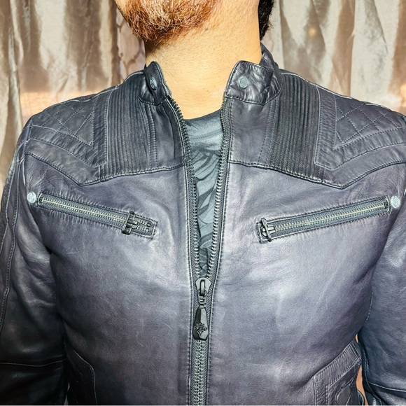 Affliction leather jacket LIMITED EDITION BLACK SZ S - Picture 6 of 11